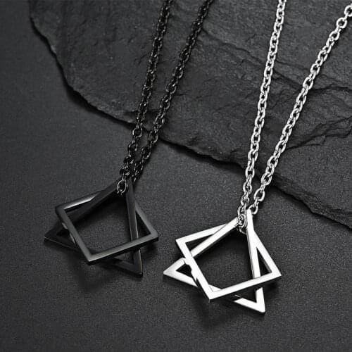 Fashion Square Triangle Mens Pendant Necklace Stainless Steel Modern Geometric Stacking Streetwear Necklace Jewelry Gift