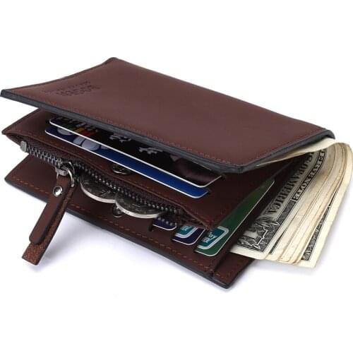 Mens Wallet High Quality Genuine Leather Casual Zipper Coin Purse Cash Clip Photo Cards Holders Male Wallet Multi function