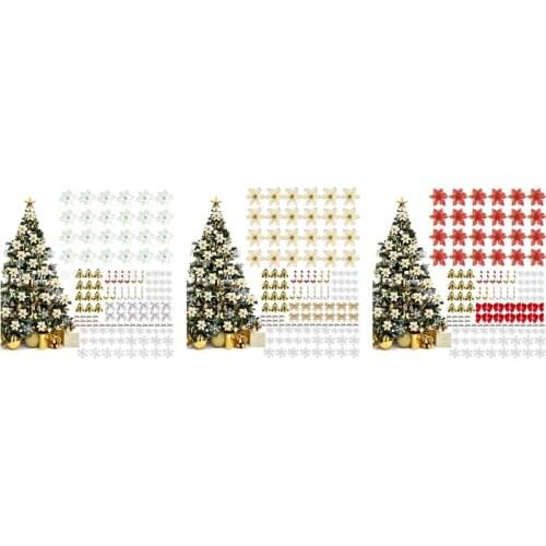 120Pcs Gold Christmas Tree Ornaments Set Including Christmas Glitter Hanging Bells for Xmas Wreaths Decorations