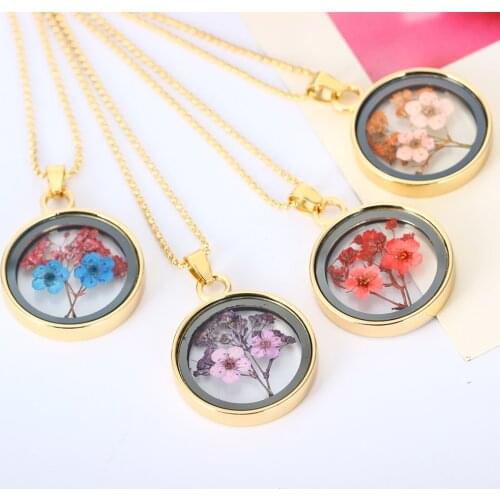 Dried Dried Flowers Round Glass Ball Pendant Necklace Gold Long Chain Charms Necklace Summer Fine Women Jewelry Fashion