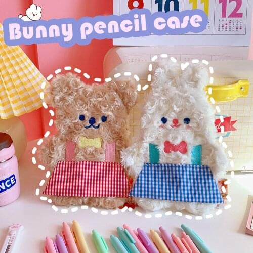 Little Bear Plush Pencil Case Cosmetic Bag Large Capacity Rabbit Cute Korea Desk Stationery Box School Pencil Case for Girls