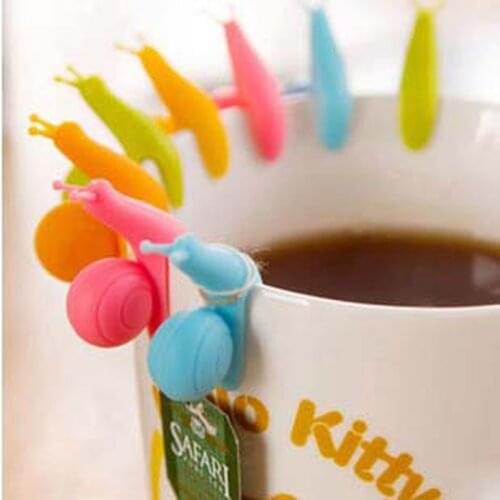 Randome Color!! 6 PCS Cute Snail Shape Silicone Tea Bag Holder Cup Mug Candy Colors Gift Set GOOD Kitchen Accessories