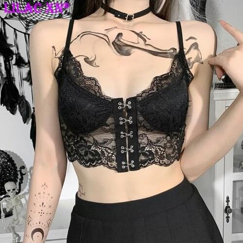 Sexy Lace Mesh Basic Corset Tanks & Camis Tops Y2K Aesthetic Black Backless Crop Top Vests Gothic Summer Women Girls Clothing