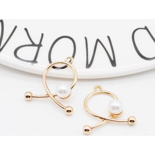 10pcs/pack Gold Color Charm with Imitation Pearl 24*24mm Irregular Geometric Charm Handmade Earring Necklace Jewelry Making