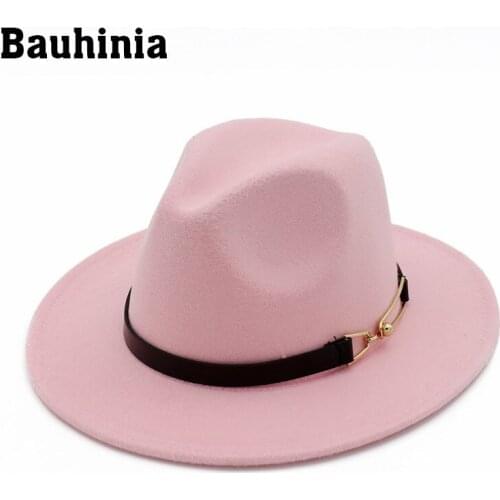Bauhinia Women Men Wool Vintage Trilby Felt Fedora Hat Wide Brim Gentleman Elegant Lady Autumn Jazz Caps