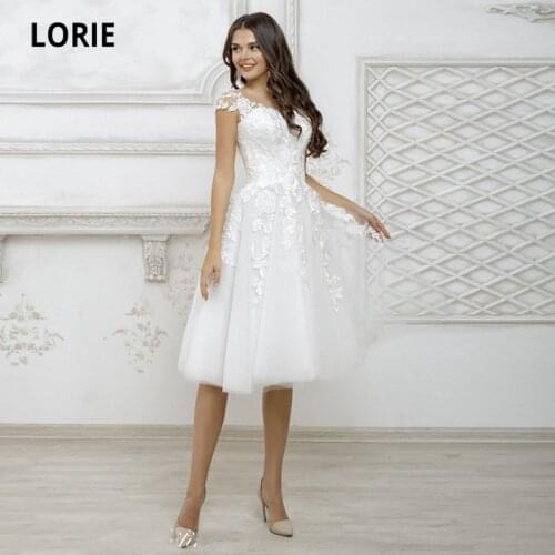 LORIE Short Wedding Dresses Cap Sleeve Appliques Lace Tulle Boho Bridal Dress Princess Cute Wedding Gown 2021 vestidos de novia