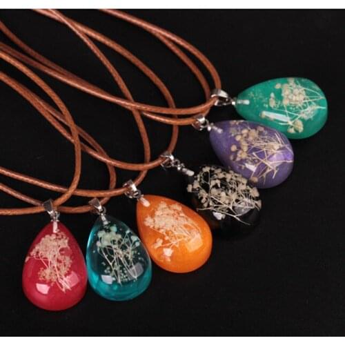 Glow in The Dark Dried Flower Teardrop Pendant Necklace Women Xmas Gift Jewelry 2020