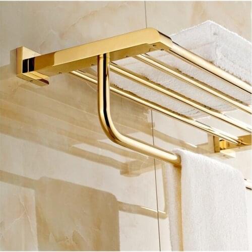 Towel Racks Bathroom Gold Finish Brass Bath Towel Shelves Towel Bar Bathroom accessoriesHardware free shipping