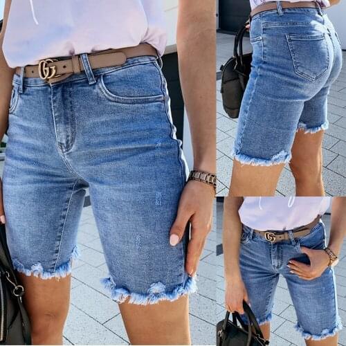 High Waist Skinny Denim Shorts Plus Size Jeans Woman New Fashion Washed Tassel Cropped Jeans Boy Friend Style Summer Shorts