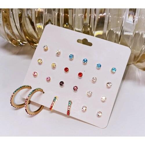 12 Pairs Women Colorful Rhinestone Earrings Creative Crystal Stud Earrings Statement Earrings Ear Stud Earring Jewelry