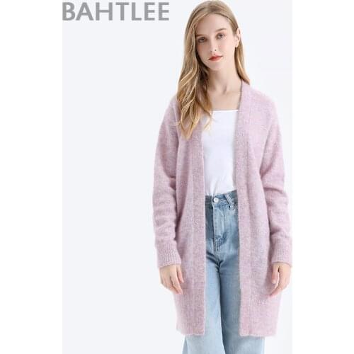 BAHTLEE Autumn Women Mohair Cardian Sweater Wool Knitted Jumper Loose Coat V-Neck Long Sleeves Six Color