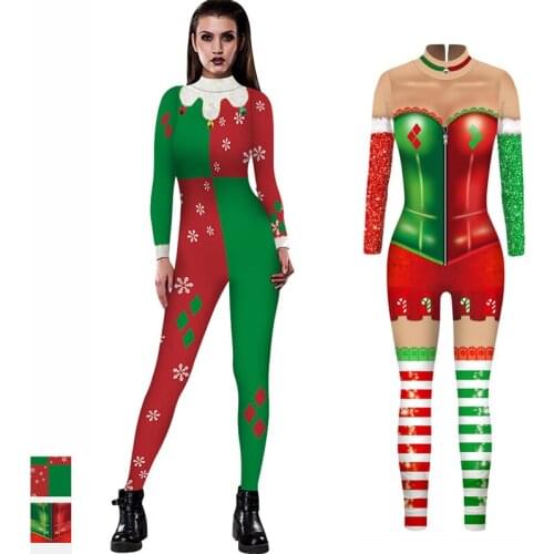 Female Adult Christmas Party One-Piece Nightclub Dj Ds Stage Performance Jumpsuit Long Sleeve Digital Print Clothing DWY6219