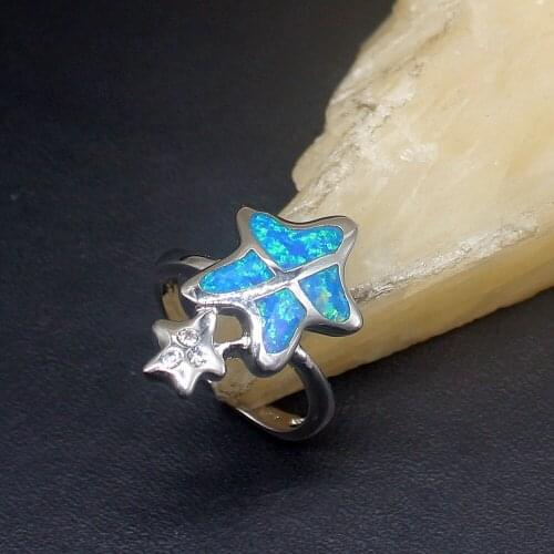 Hermosa Hot Sale Fashion Blue Opal 925 Silver Band Ring Wedding Engagement Gifts for Women Size 7# 20214336