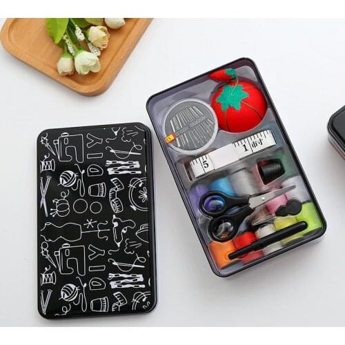 Hard Tin Assorted Sewing Box Sewing Kit with Sewing Tools Accessories 19*11.5*5cm 60set/lot