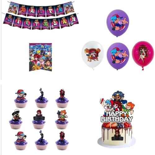 1set Friday Night Funkin Theme Kids Birthday Party Supplies Decoration Latex Balloons Cake Topper Banner Sling Set Baby Shower