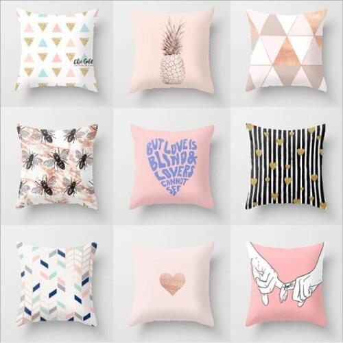 1pc Ins Nordic Style Pink Series Cushion Cover Geometric Love Heart Square Throw Pillow Case Car Sofa Home Decorative Pillowcase
