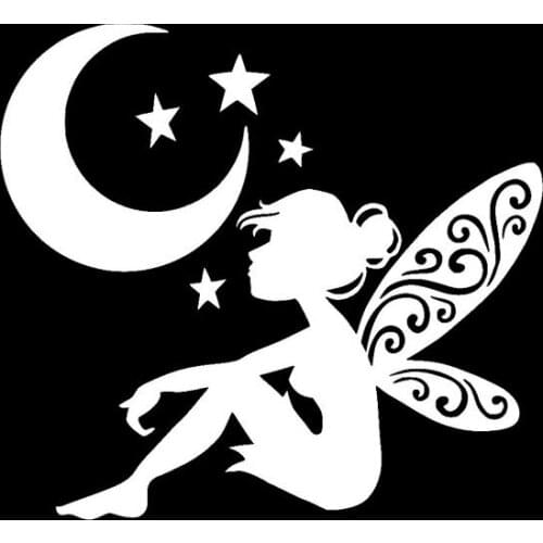14.3*13CM Cute Fairy Angel With Moon StarsDecal Black/Silver Fashion Covering The Body Silhoutte Car Sticker Vinyl C20-1573
