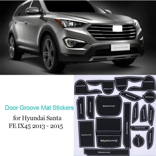 19 pcs Rubber Gate Slot Pad Non-slip Cup Mats for Hyundai Santa FE IX45 2013 - 2015 Anti Slip Groove Mat Sticker Car Accessories