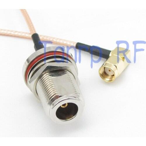 2PCS 20INCH N female nut bulkhead to RP SMA male right angle RF adapter connector 50CM Pigtail coaxial jumper cable RG316