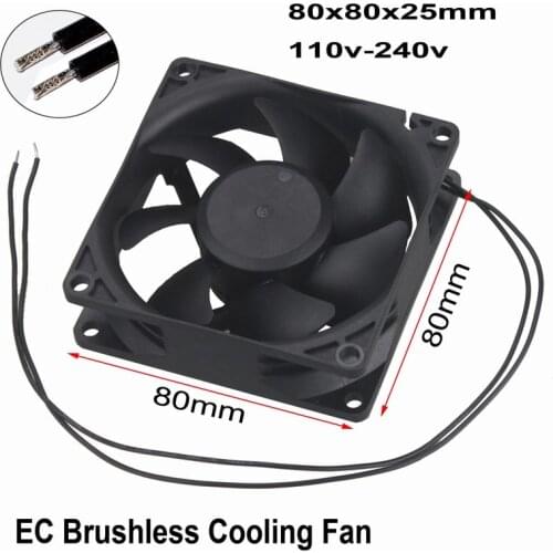 20 Pcs Gdstime 2 Wires without Plug AC 110V - 240V EC Brushless Fan 80mm x 25mm 80*80 mm 8cm 2W High Efficient Cooler 8025 Ball