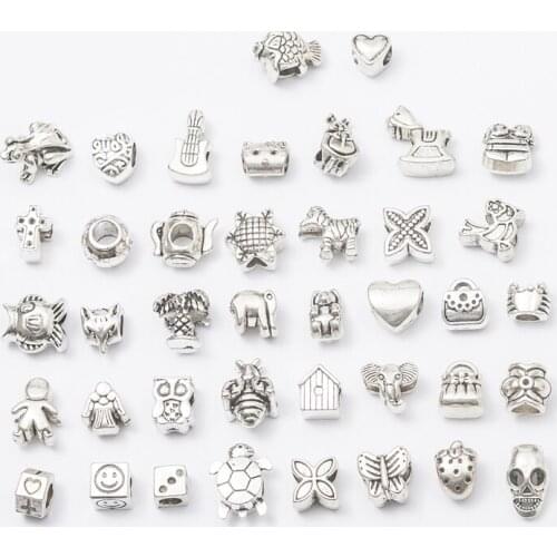 40 PCS/Lot Mixed Silver Color Random Alloy Bead Charms For DIY Bracelet Necklace Jewelry Making