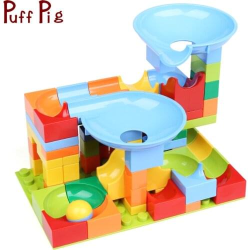 80Pcs DIY Big Size Marble Race Run Building Block Educational Toys Compatible Duplo Blocks Funnel Slide Bricks Toys for Children