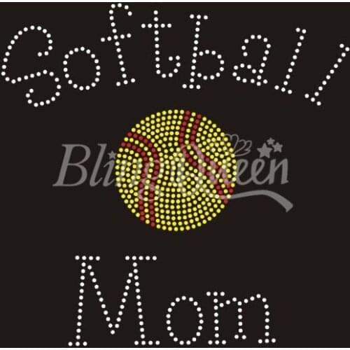 BlingQueen 25PCS/LOT Softball Mom Hot Fix Iron On Rhinestone Appliques