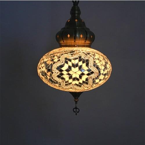 Big Size Mediterranean Design Turkish Mosaic Pendant Lamp Handmade Colorful Glass Sconces Hotel LED Ceiling Hanging Light D18CM