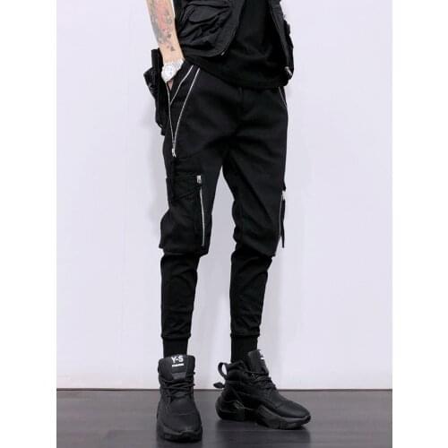 Free Shipping Mens Male Fashion Black Original Design Casual Dark Zipper Waist Slim Harem Pants Functional Personality Trousers