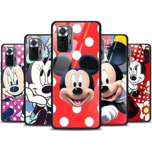 Mickey mouse cartoon for Xiaomi Redmi Note 10 Pro Max 10S 9T 9S 9 8T 8 7 Pro 5G Luxury Tempered Glass Phone Case Cover