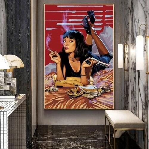 Noir Gallery Mia Wallace Pulp Fiction Movie Canvas Painting Posters and Prints Wall Art Pictures for Living Room Home Decoration