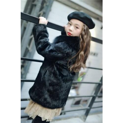 New girls real genuine natural rabbit fur coat with fox fur collar child fashion fur jacket kid warm winter outwear