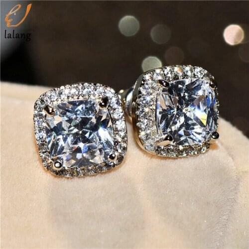 Temperament Wild Square Cut White Crystal Stud Earrings For Women Earrings Wedding Party Gifts