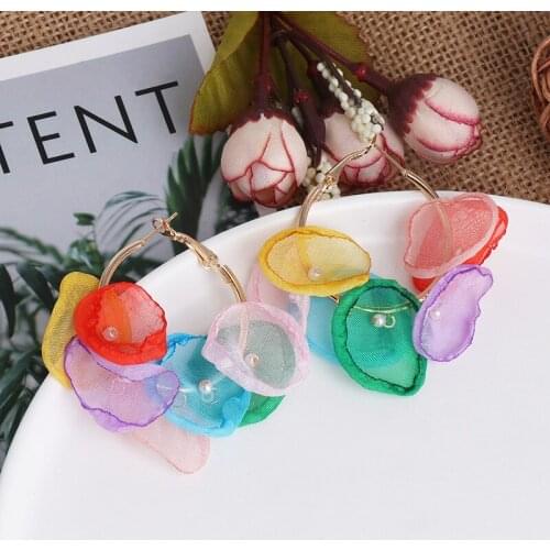 Fashion Simple Lace Petal Earrings Women Korean Elegant Mesh Big Circle Earrings Female Statement za Earrings Jewelry