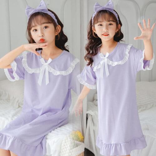 Summer Air Conditioning Pajamas Baby Girl Princess Nightdress Teens Home Wear Thin Pure Cotton Tracksuit Girls Nightgown