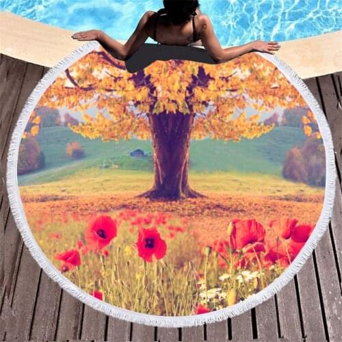 New Flower Landscape Beach Printed Circular Beach Towels with Tassel Microfiber Compressed Bath Towel Summer Swimming Supplies