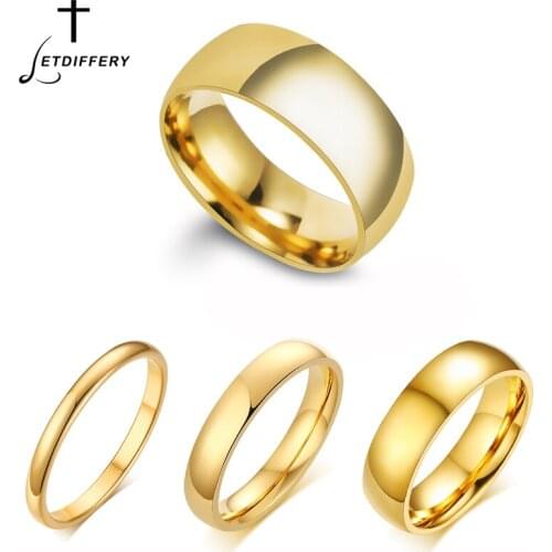 Letdiffery Simple 2/4/6/8mm Stainless Steel Wedding Rings Golden Smooth Women Men Couple Ring Fashion Jewelry