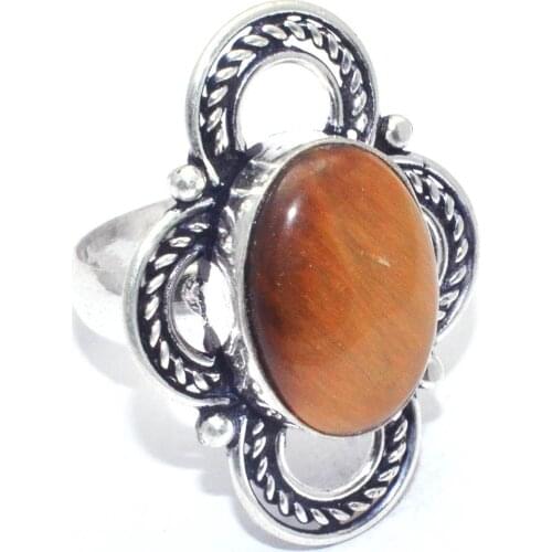Genuine Tiger Eye Ring Silver Overlay over Copper, USA Size 7.5 , R8064