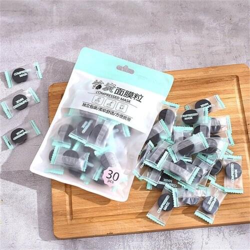 30Pcs/bag Bamboo Charcoal Compressed Mask Sheet Black Compress Facial Mask Whitening Face Bamboo Charcoal Masks Paper