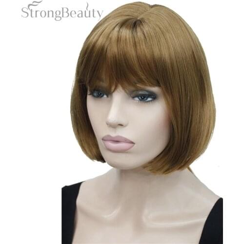 Strong Beauty Short Hair Synthetic Bob Wig Straight Blond/Silver Gray Wigs