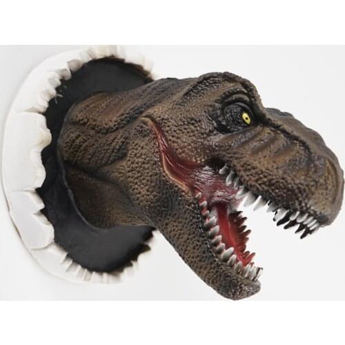 Realistic Jurassic Dinosaur Head Wall Decor Tyrannosaurus Break Through The Wall Halloween Party Door Decoration Latex Prop