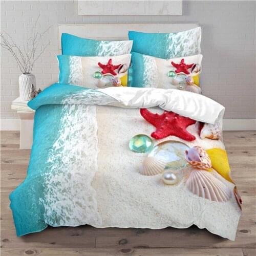 Luxury 3D Beach Theme Printed 2/3Pcs Bedding Set Comfortable Kid Duvet Cover Pillowcase Home Textile Single Queen and King Size