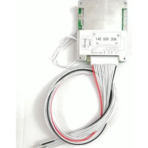 Balanced 14S 48V 30A li ion bms pcm pcb with on off switch e-switch common port