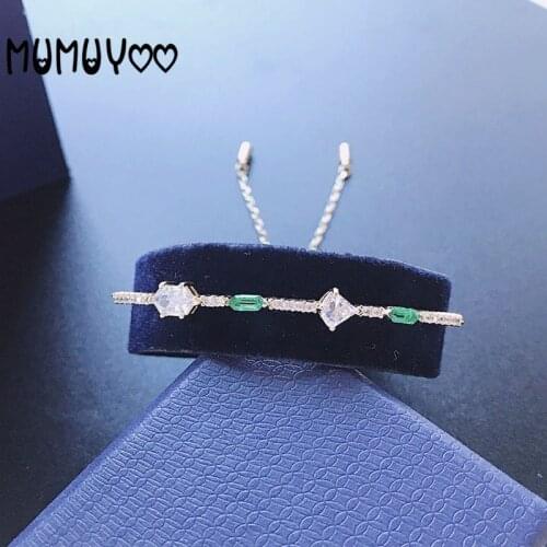 Fashion jewelry high quality swa, charm green irregular crystal gold bracelet sliding buckle adjustable bracelet for women