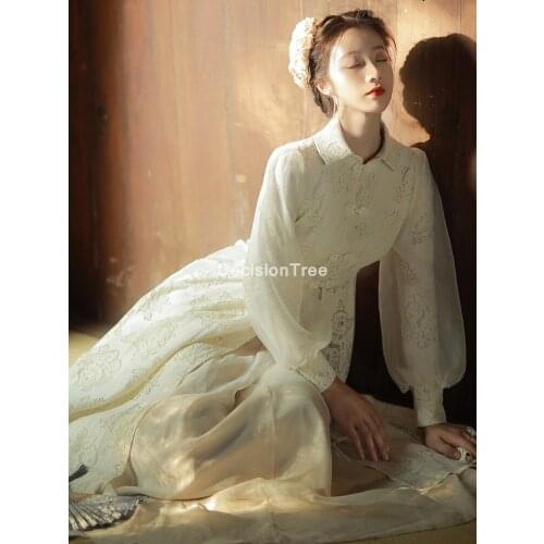 2021 traditional chinese clothing women top+pants set chinese dress qipao for female improved cheongsam tang dance clothing