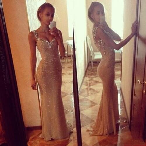 Vestidos de fiesta Mermaid Cap Sleeve Crystal Sleeveless Evening Dress Prom Dress 2015 New Arrival
