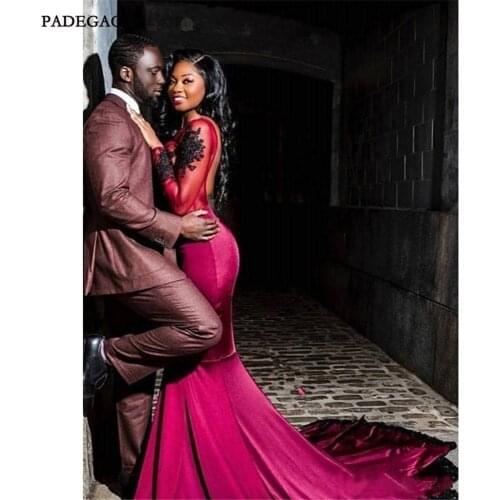 Vintage Mermaid Evening Dresses Appliques Full Sleeves Sweep Train Open Back Sexy Evening Gowns Custom Made