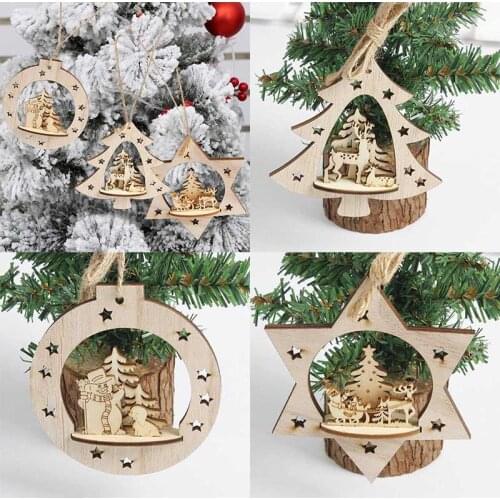 Hanging Xmas Decoration Ornament 3D 1PC New Fashion Accessories Christmas Tree Carving Home Decor Pendant Wooden