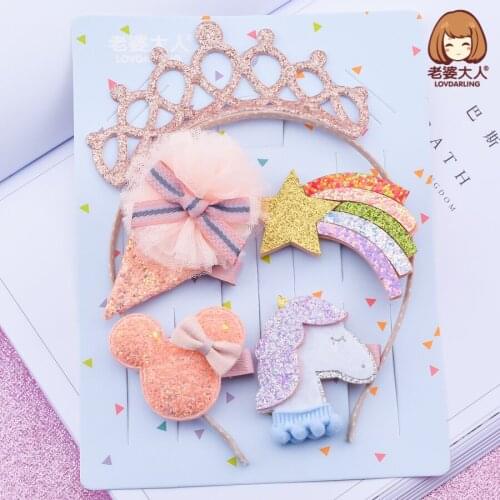 Japanese and Korean-Style Snow White Unicorn Foreign Trade Cross-Border Hot Hair Accessories Hairpin Combination Set