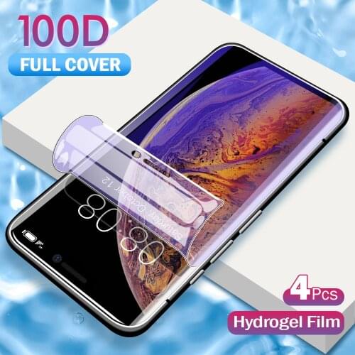 4Pcs Anti Blue Light Screen Protector For iPhone 7 8 6 6s Plus 11 Pro Blu-ray Hydrogel Film For iPhone X XS XR XS Max 11 Pro Max